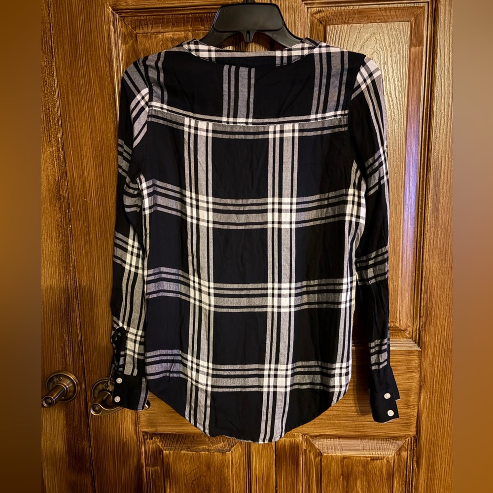 Express Black and White Plaid Lace-Up Button Down Shirt - Picture 2 of 6